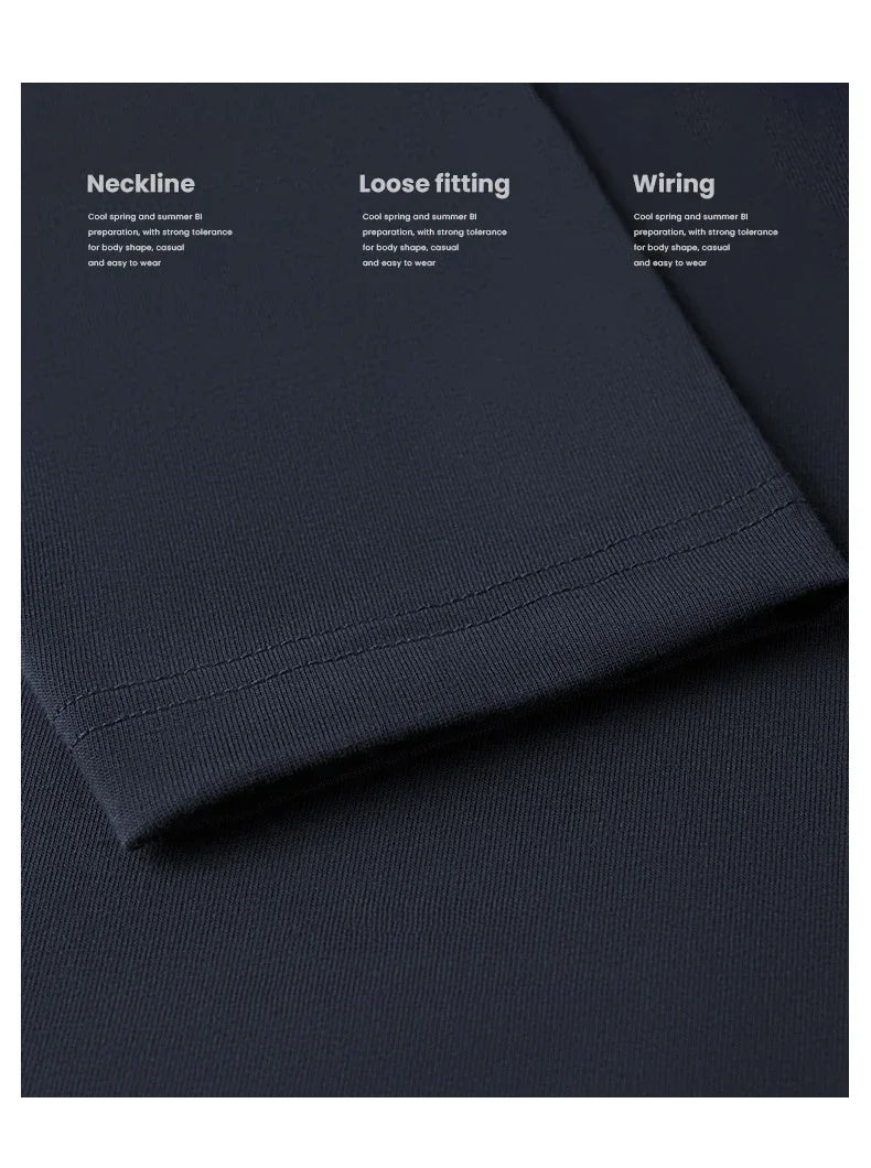 230G Men T Shirts Pure Combed Cotton Heavy Round Neck Solid Color Long-sleeved Men's T-shirt Loose Bottoming Shirt Tops For Male