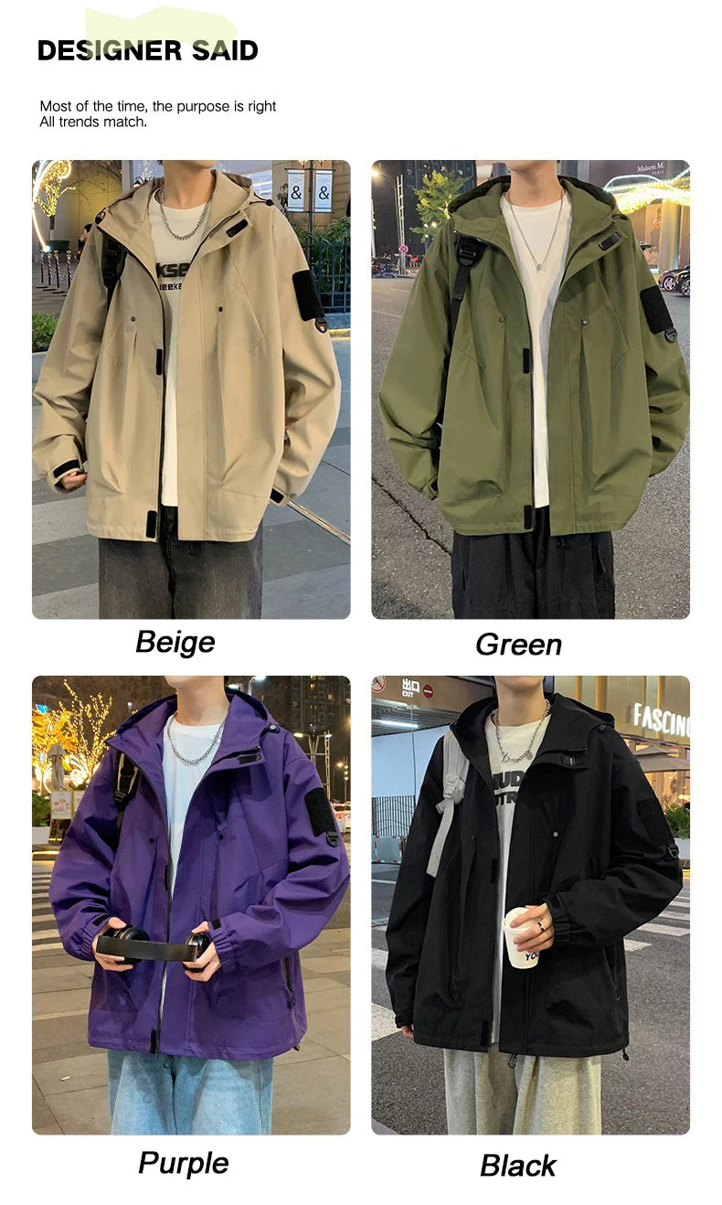 Spring Autumn Casual Jacket Fashion Hiking Men Jackets Men Outdoor Waterproof Windproof Camping Running Hooded Windbreaker Coats