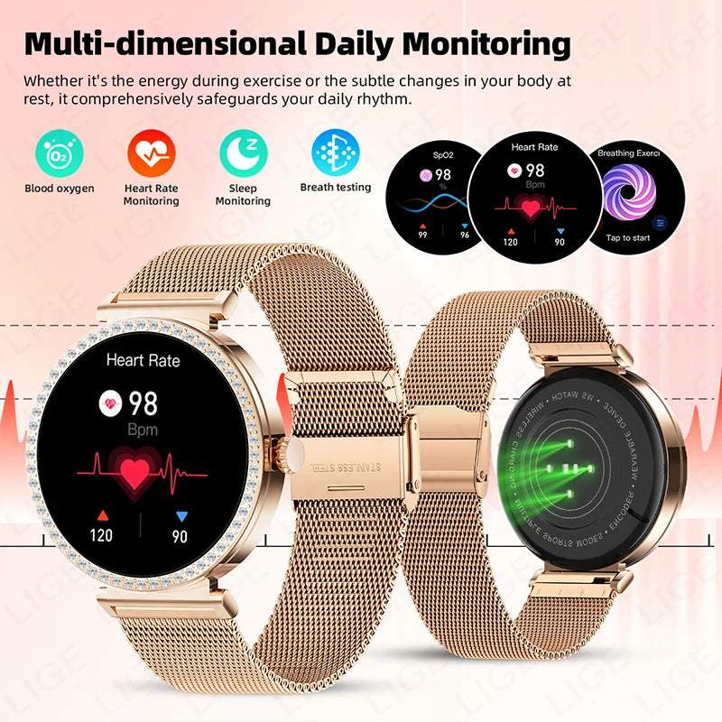 New Luxury Diamond Smart Watch Women Bluetooth Call Smartwatch Heart Rate Health Monitor Smartwatches Waterproof Bracelet Ladies