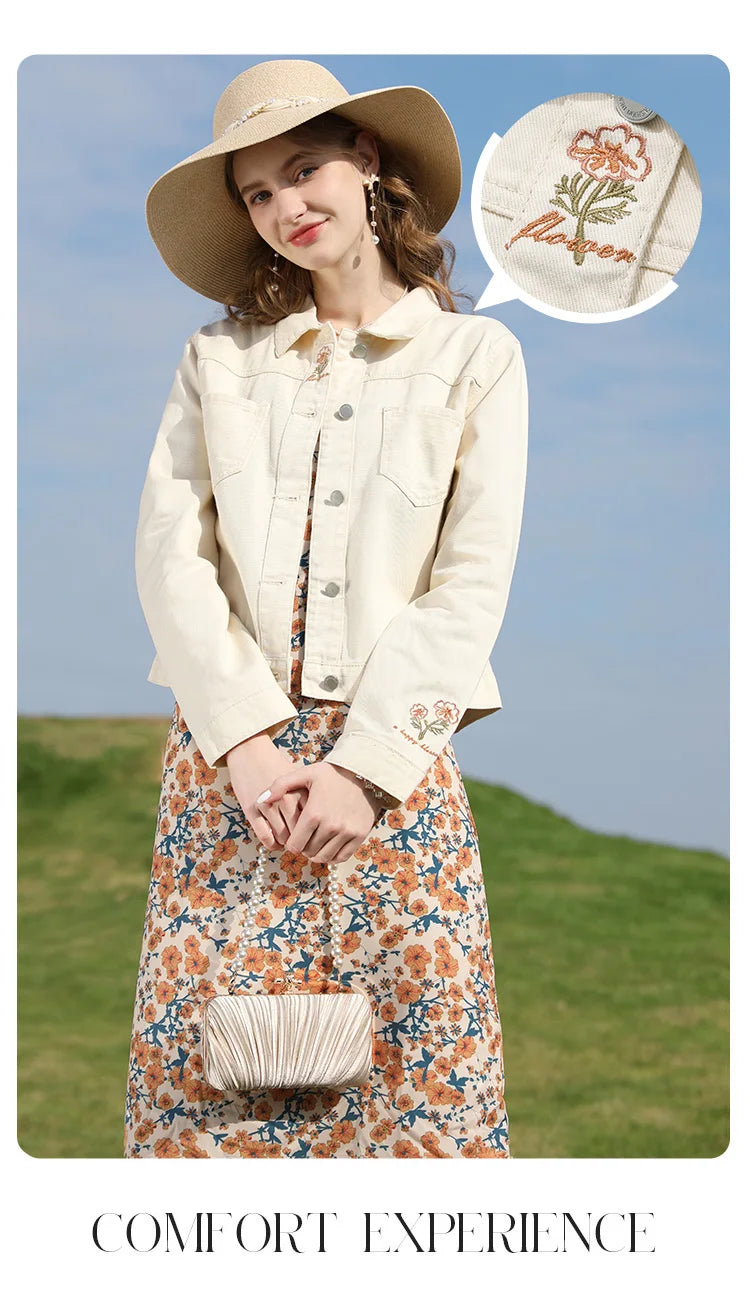 I BELIEVE YOU Denim Jackets for Woman French Embroidery Women's Coat 2023 Spring Casual 100% Cotton Female Clothes 2231184874