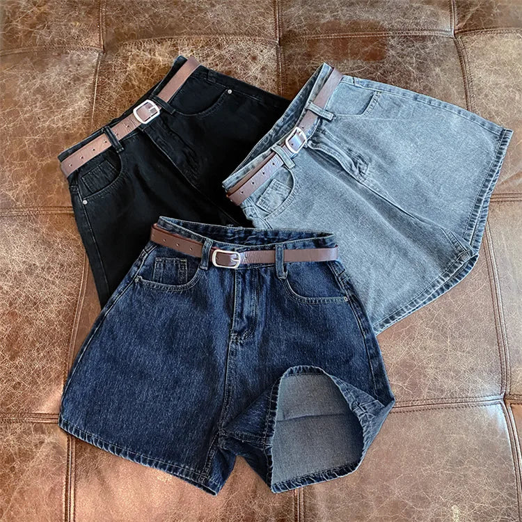 Denim shorts women's summer new trendy Instagram high waist simple slimming loose wide leg versatile A-line hot pants