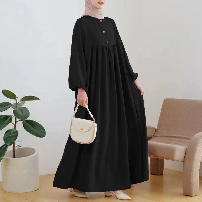 Muslim Women's Long Dress Spring Autumn Fashion Solid Color Loose Dreses Casual Full Sleeveless Maxi Dress Robe Femme