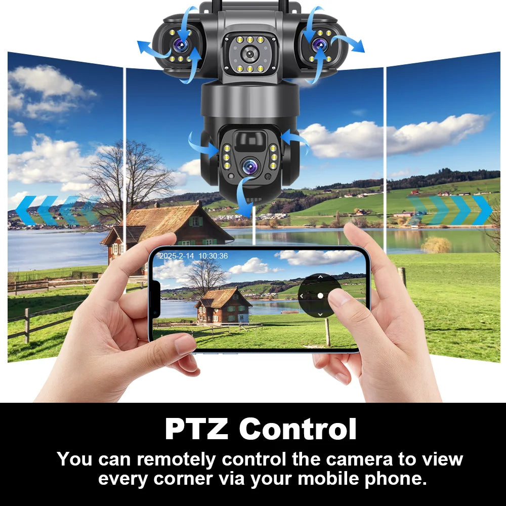 4G Solar Security Camera Outdoor Waterproof Wireless Three Lens Three screens Full Color Night Vision Motion Detection CCTV