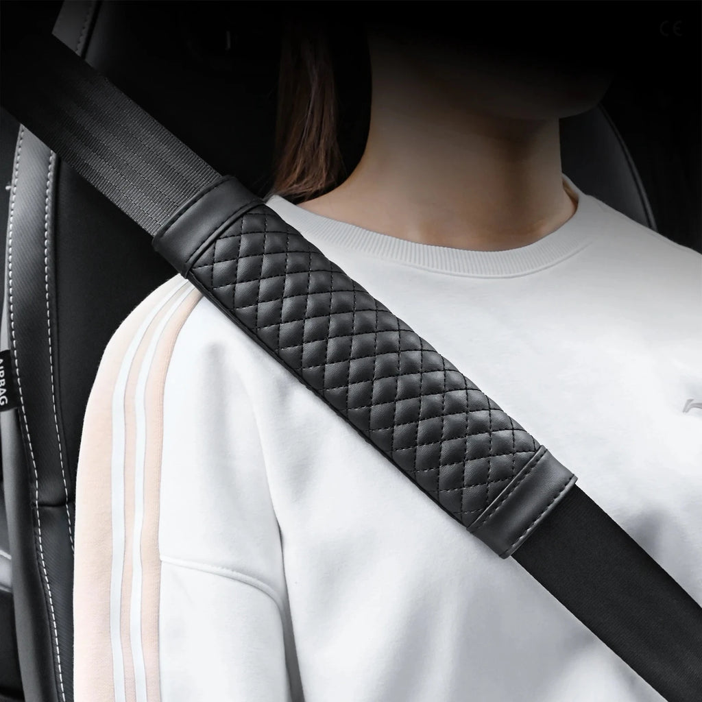 Leather Car Seat Belt Shoulder Cover Embroidery Wear-resistant Non-slip Leather Safety Cover Car Interior Decoration Products