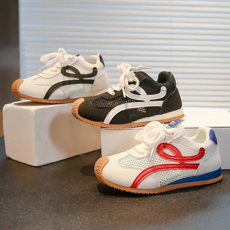 Children's Sneakers Four Seasons 3-18 Years Old Mesh Breathable Boys Girls Tennis Shoes Blue Hundred Non-slip Kids Single Shoes