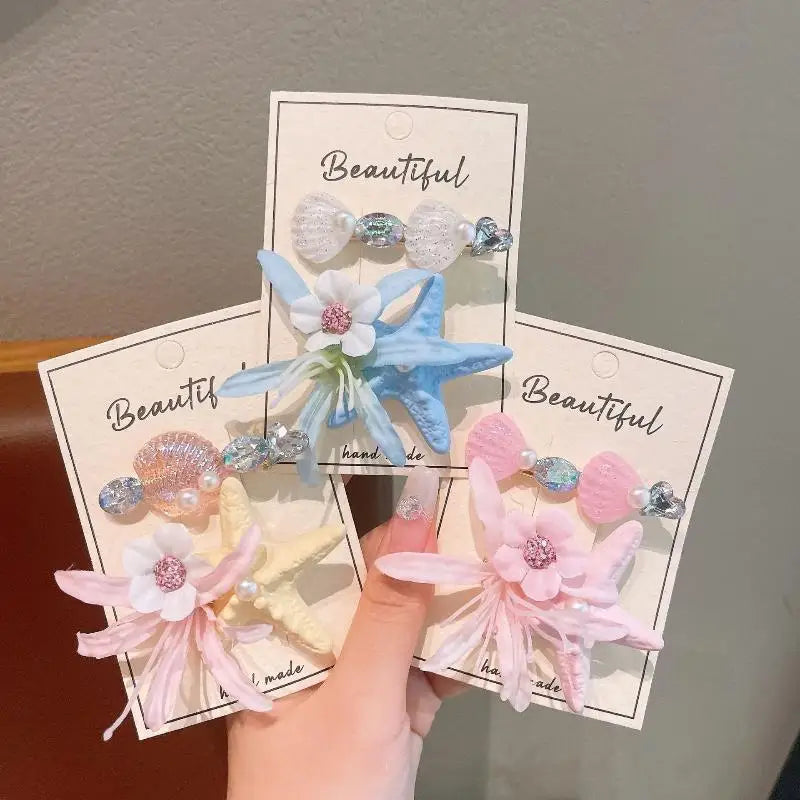 2PCS Kids' Fairy Starfish & Flower Hair Clips – Girls' Updo Alligator Clips, Bangs & Loose Hair Clips, Baby Hairpins, Hair Acces
