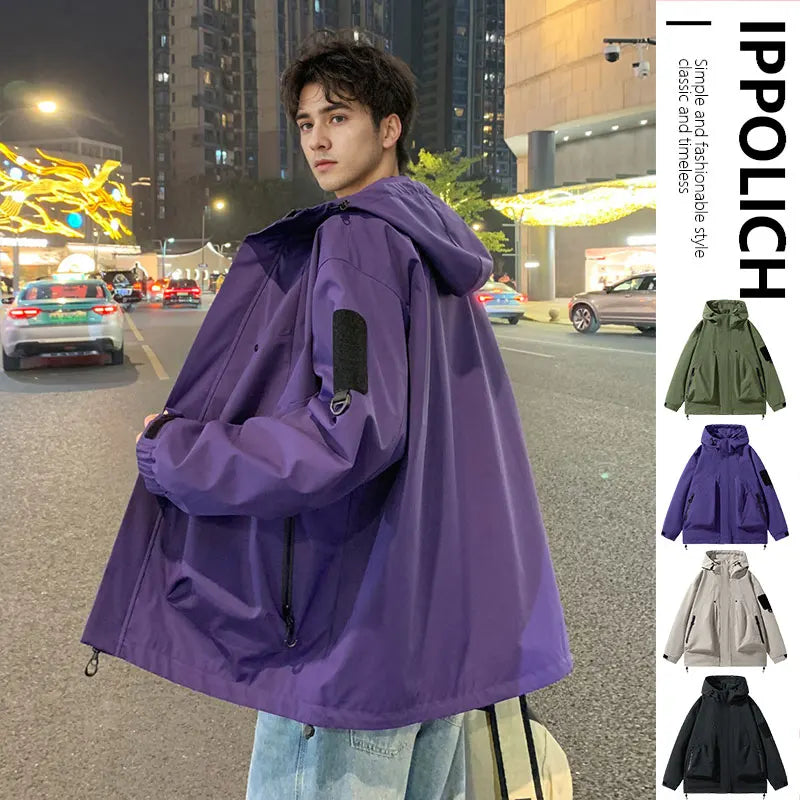 Spring Autumn Casual Jacket Fashion Hiking Men Jackets Men Outdoor Waterproof Windproof Camping Running Hooded Windbreaker Coats