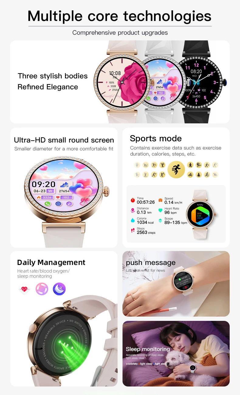 New Luxury Diamond Smart Watch Women Bluetooth Call Smartwatch Heart Rate Health Monitor Smartwatches Waterproof Bracelet Ladies