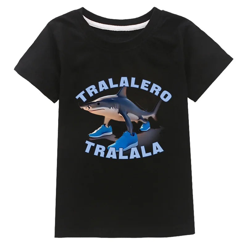 Tralalero Tralala Funny Shark Meme Kids Clothes Summer Boys Short Sleeve Outerwear Girls Casual T Shirt Children Clothes