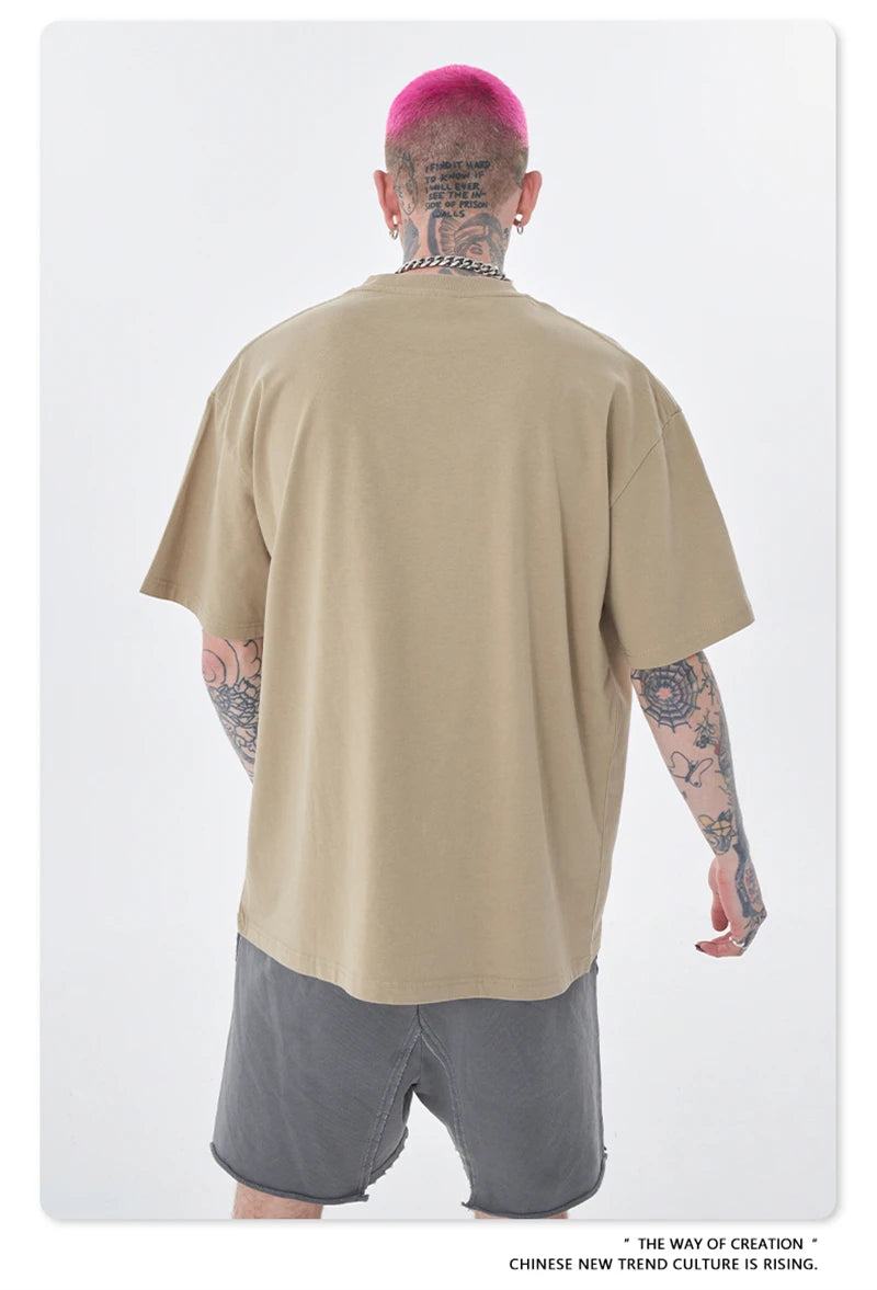 ZODF Trendy Summer 260gsm Cotton Oversized T Shirts For Men Unisex Male Kanye West High Street Solid Tees Brand Tops HY0122