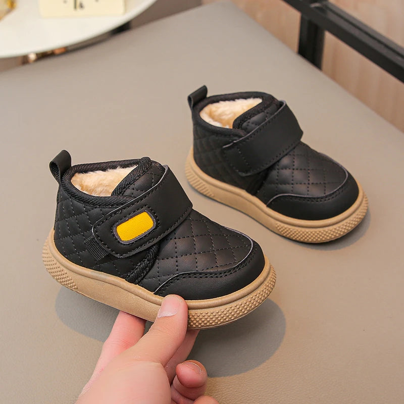 Kids'Casual Shoes Ankle Boots PU Leather Water-Resistant Winter Shoes For Children Anti-slip Warm Pink Black Shoes Size 21-31