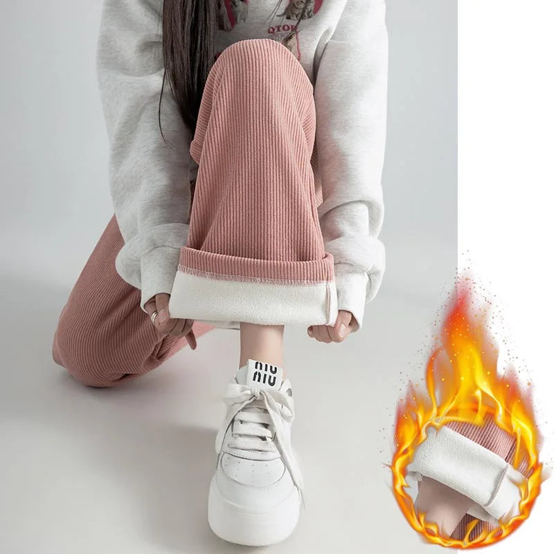 Pregnant Women Pants Autumn Winter Wear Corduroy Wide-leg Pants High-waisted Draped Casual Plus Size Lined Straight-leg Pants