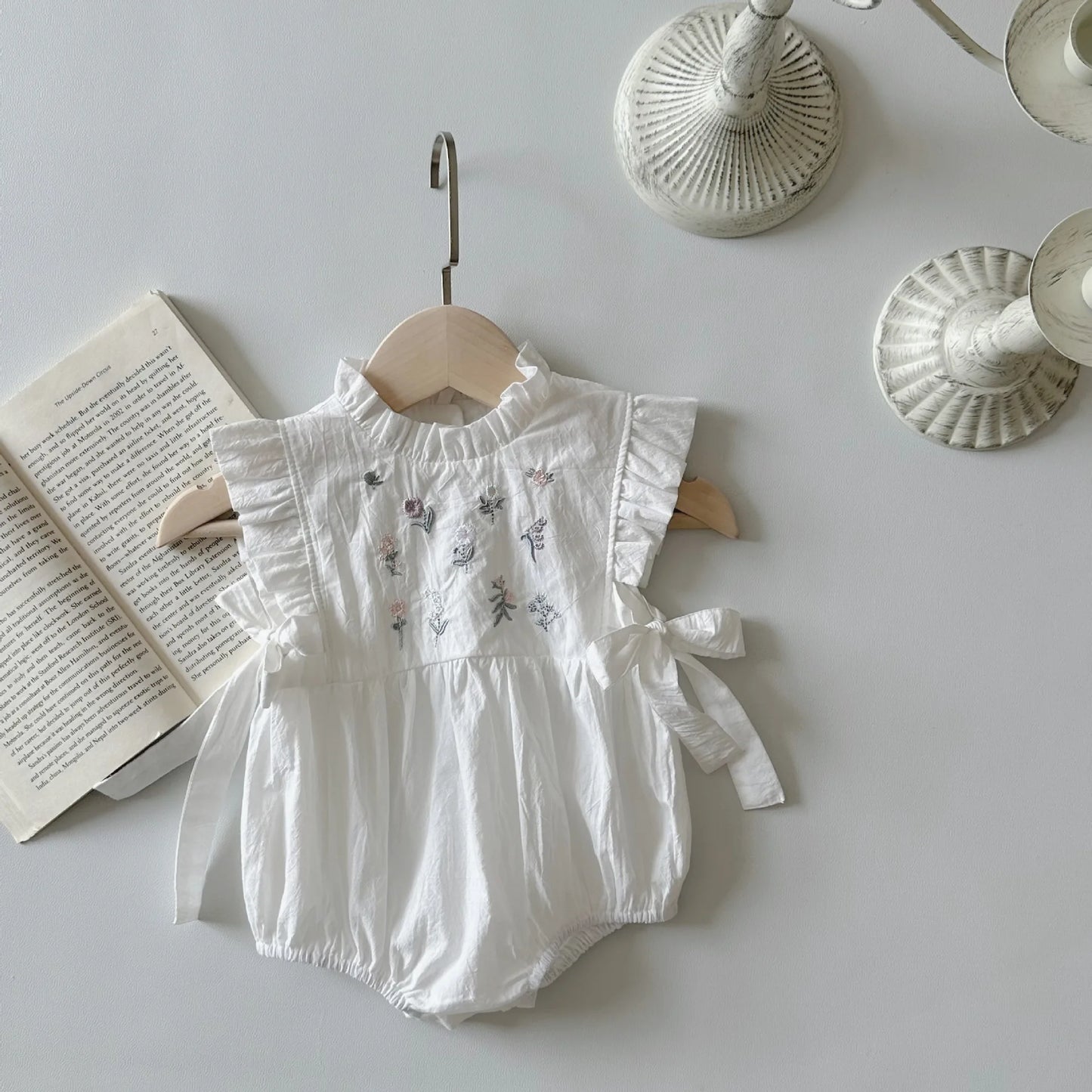 Baby Clothes Summer Cute Embroidery Floral Infant Girl Sleeveless Bodysuits Cotton Toddler Bow One Pieces Newborn Girl Clothes