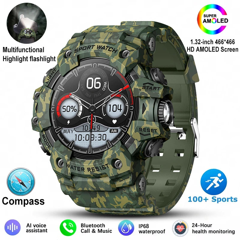 For Xiaomi Military Sports Smart Watch Men 100+Sports Fitness Flashlight Compass Heart Rate Bluetooth Call Waterproof Smartwatch