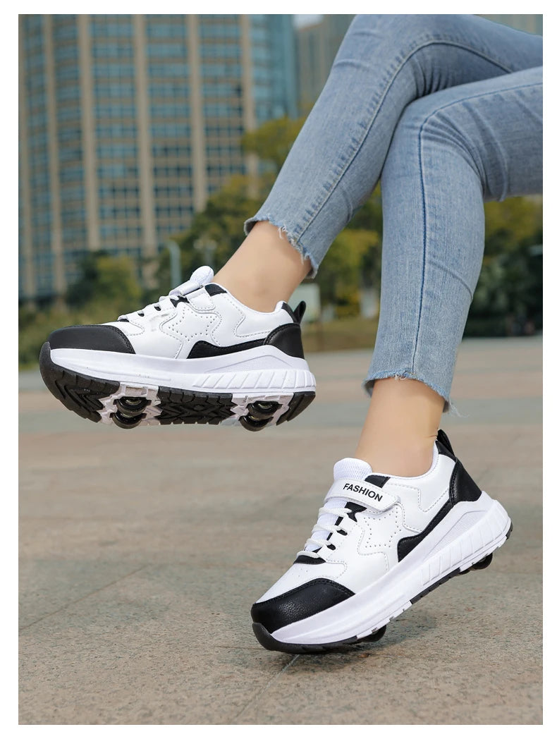 Kids Roller Skate Shoes Fashion Casual Sports Children 4-Wheels Sneakers for Boys and Girls Gift Nice Footwear