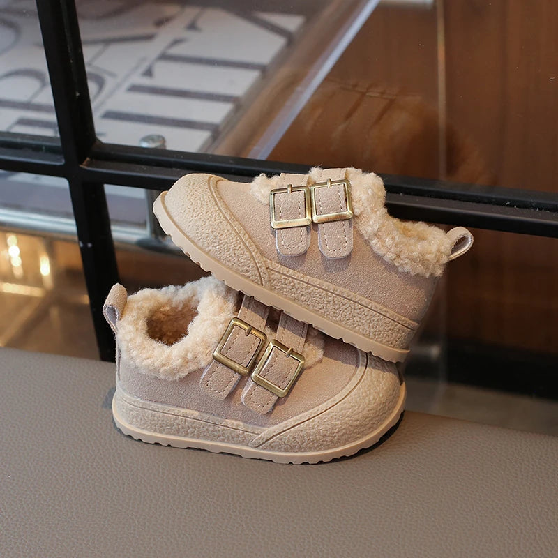 Children's Padded Shoes 0-6 Years Old Khaki Thickened Warm Boys Girls Walking Shoes Beige Soft Non-slip Kids Baby Cotton Boots