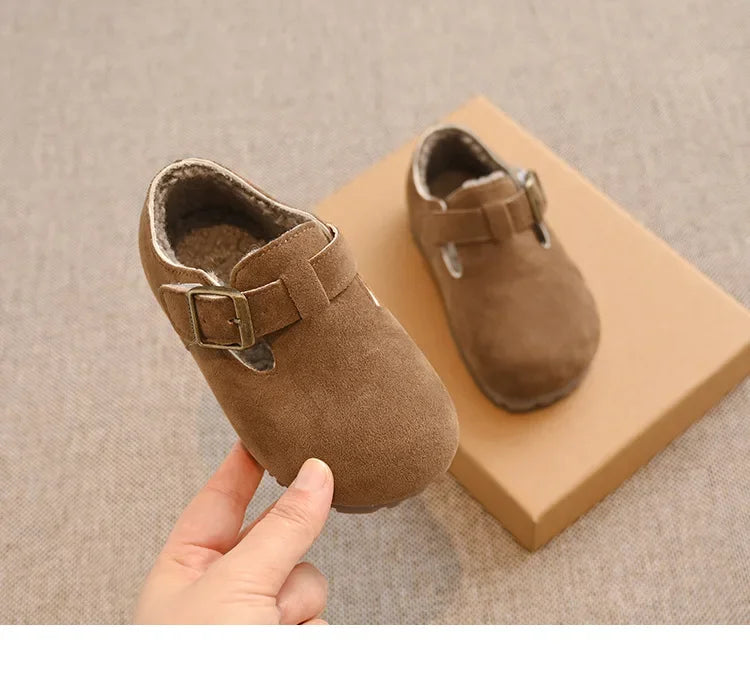 Children Flat Shoes Suede for Winter Kids Moccasins Non-slip Soft Sole 2024 Brand New Boys Girls Leather Shoes Warm Retro Trendy