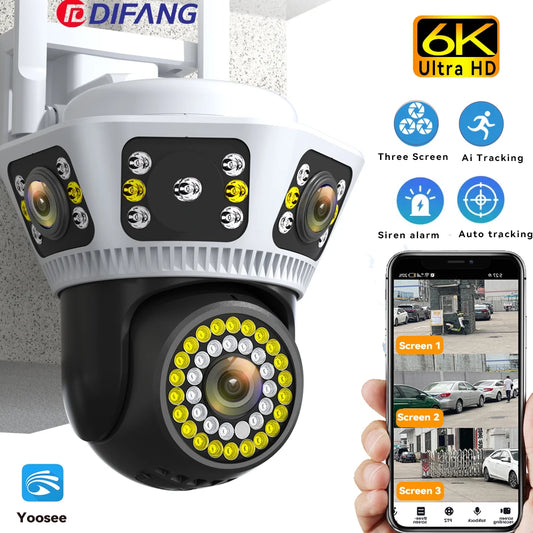 Smart Home WiFi Camera 6K Three Screen Security Camera Outdoor Security Protection Auto Tracking Camara 4K Yoosee CCTV Camera