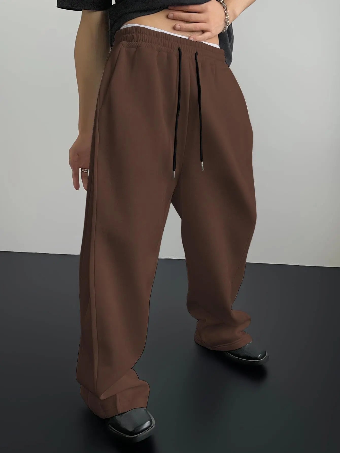 European and American men's waist trousers waist drawstring straight wide-leg loose trousers sports trousers pocket men pants