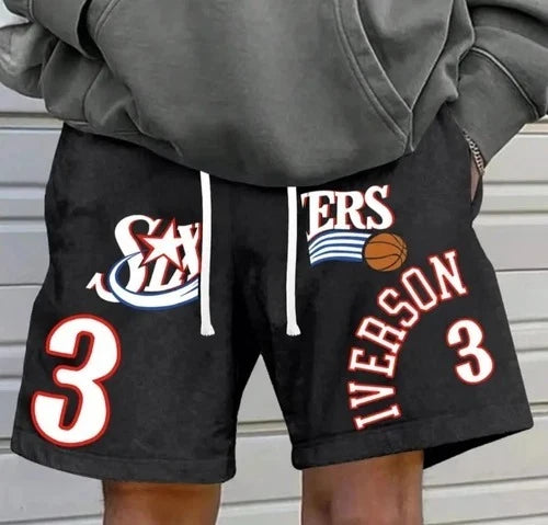 Summer Allen Iverson Philadelphia 76ers *Brand New* Shorts (S-4XL) Black Washed NEW Simple Panties Men Shorts Wear  Boys Girls