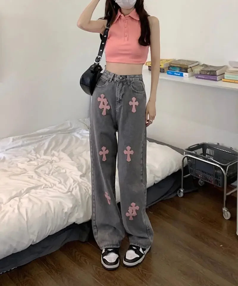 Denim Pant Women Jeans Vintage Straight Jeans Trousers Autumn Spring Fashion Female Gray Hight Waist Casual Wide Leg Jeans Pants