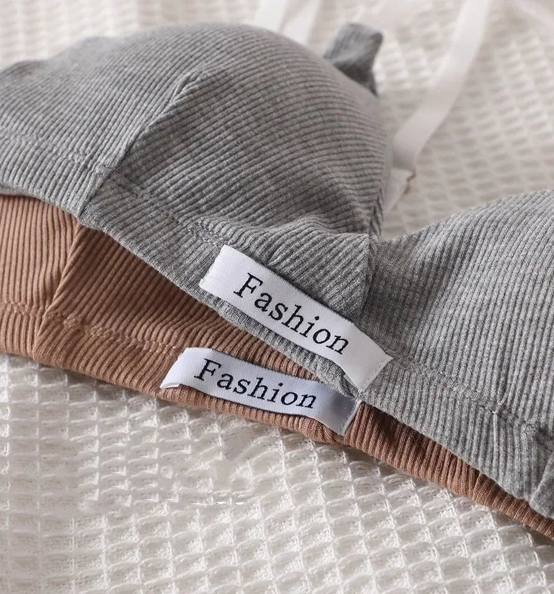 Women Cotton Bra Set Sexy Briefs Low Waist Panties Wire Free Bralette Sport Lingerie Vneck Brassiere Female Underwear Set