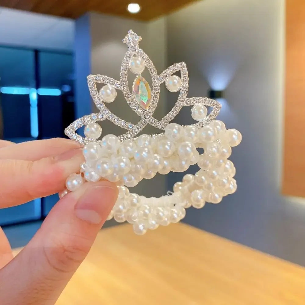 Hair Ties Princess Crown Hair Rope Kids Ornaments Bundled Hair Pearl Hairband Hair Styling Accessories Elastic Hair Bands Women
