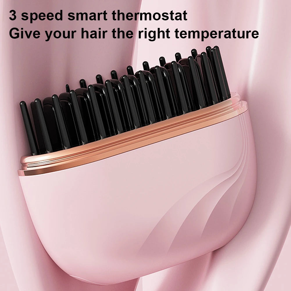 Electric Heating Hair Straightener Brush Portable Mini Hair Straightener 3 Temperature Hot Hair Comb Anti-Scald For Men & Women