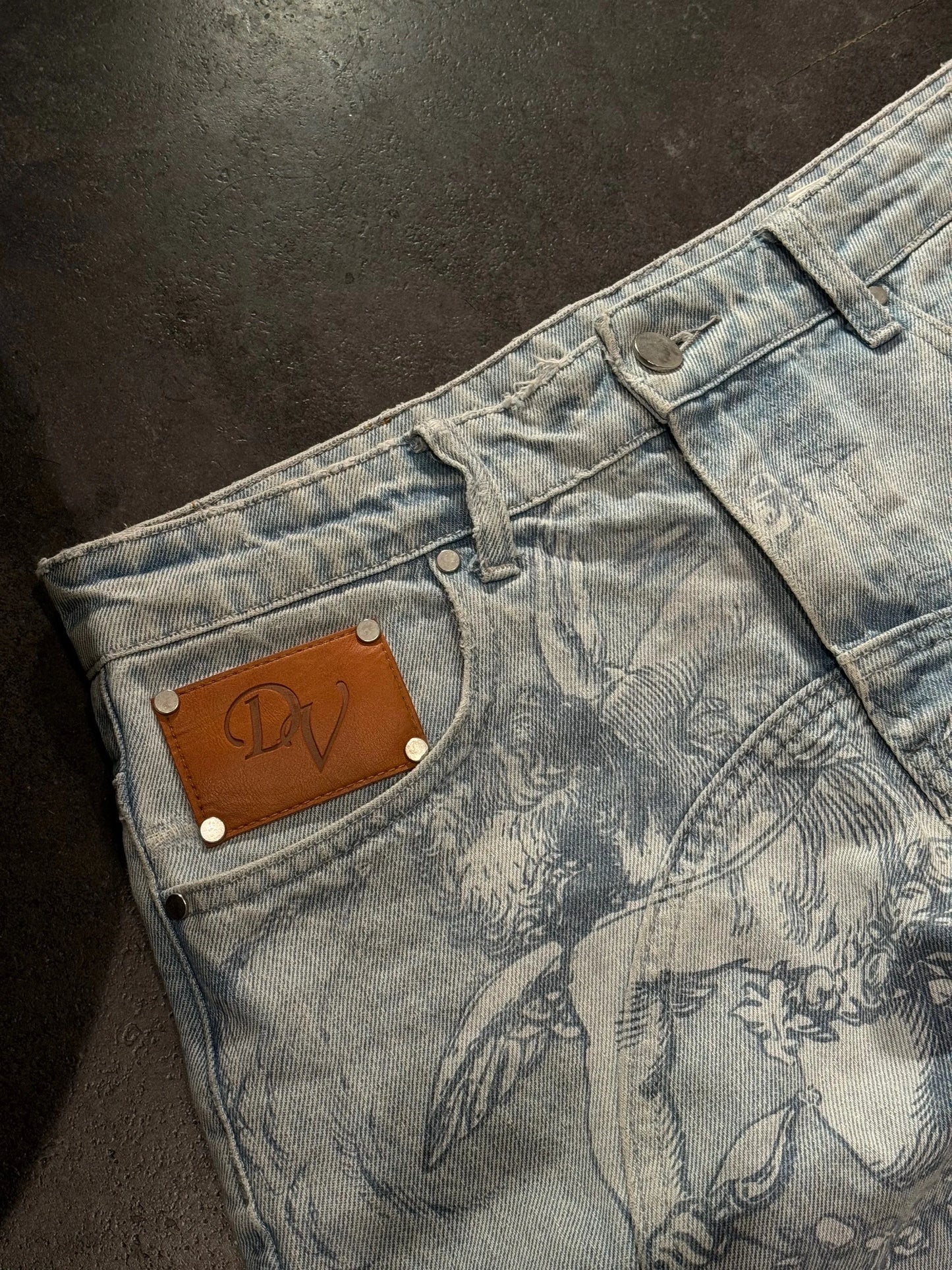 Y2k Retro Baggy Jeans Trendy Cupid Angel Pattern Men Women Pants American Hip Hop Streetwear Unisex Casual Straight Leg Jeans