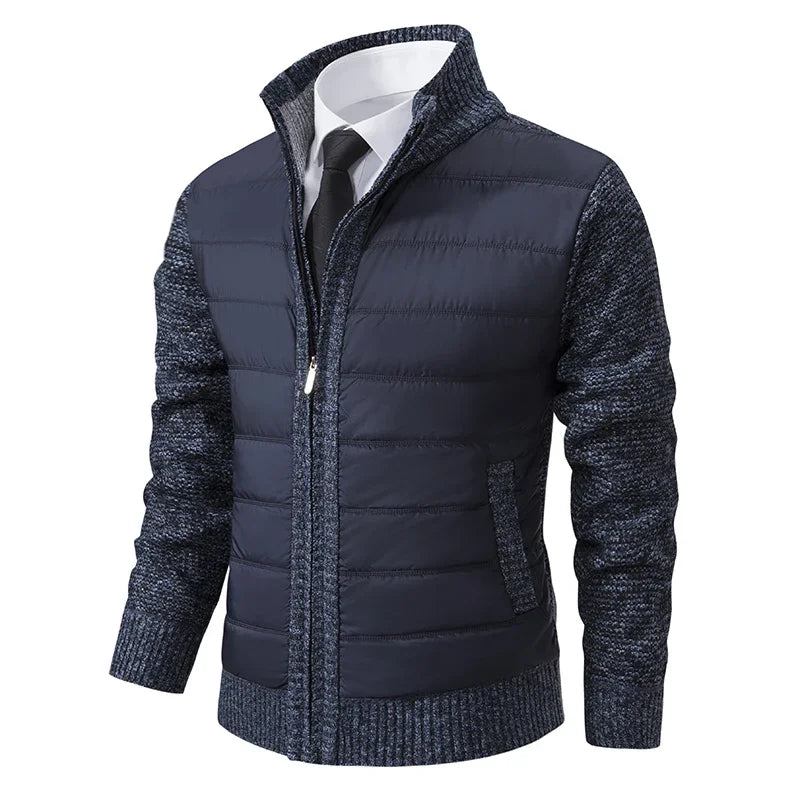 Men Jackets Fleece Cardigan Winter Contrast Splice Knittde Sweater Breathable Thicken Warm Stand Collar Casual Coat Sweater Mens
