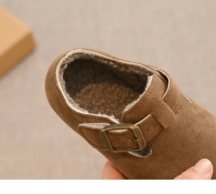 Children Flat Shoes Suede for Winter Kids Moccasins Non-slip Soft Sole 2024 Brand New Boys Girls Leather Shoes Warm Retro Trendy