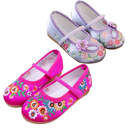 Kids Shoes For Girls Gift Fashion Floral Flats Children's Performance Embroidery Floral Show Chinese Style Baby Shoes Size 25-34