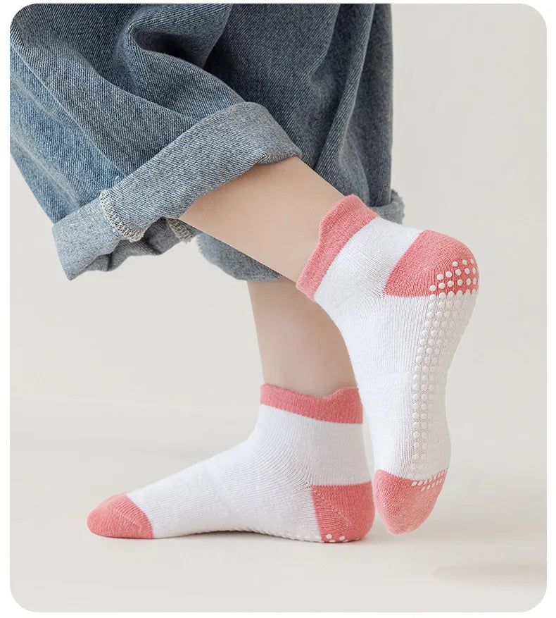 6 Pairs 0-5 Years Old Non-Slip Kids Socks with Grip Little Girls Boys Ankle Socks Infants Toddlers Children Floor Socks
