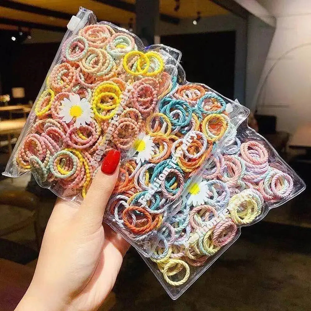 100PCS/Bag Baby Kids Lovely Scrunchies Colorful Ponytail Holder Hair Rope Hair Accesorries Children Hair Ties