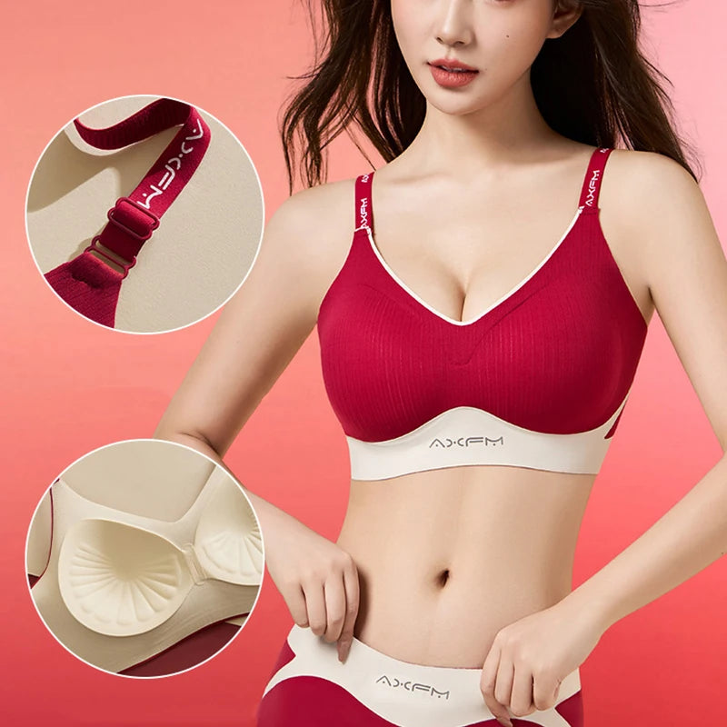 Women's 2 Piece Bra And Panty Set Comfortable Wireless Push-Up Seamless Soft Support Invisible Underwear Female