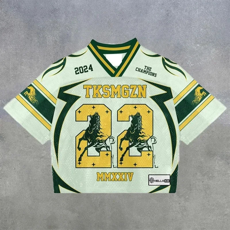 retroEuropean and American trendy men T-shirts mesh short-sleeved quick-drying football jerseys tops  streetwear V-neck loose