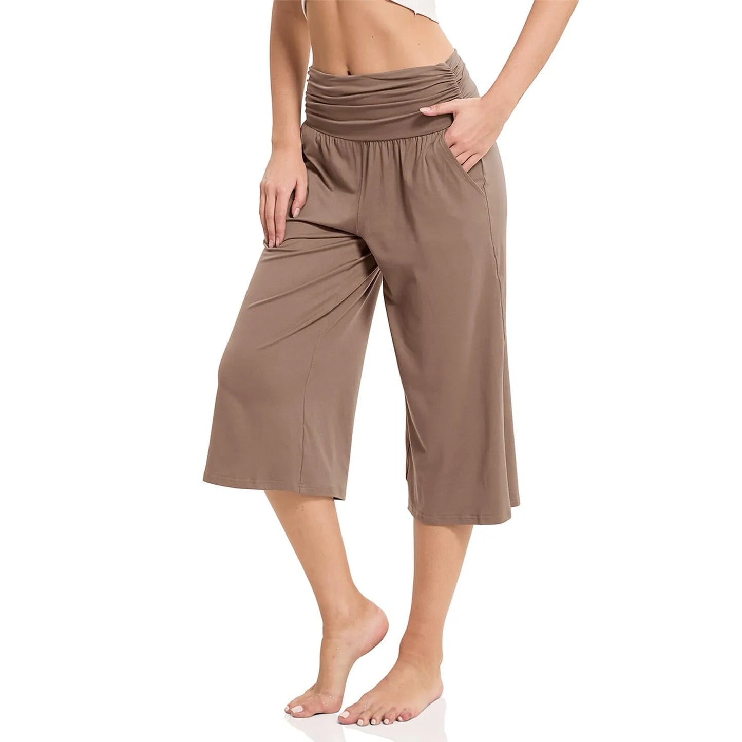 women pants summer loose cropped pants High Waist Solid Color Casual Trousers Pants With Pockets cozy breathable pantalon femme