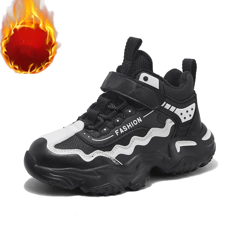 Kids Casual Shoes Winter Boys Leather 5-15y Children Tennis Fashion Sneakers Toddlers Fur Outdoor Footwear Size 29-39