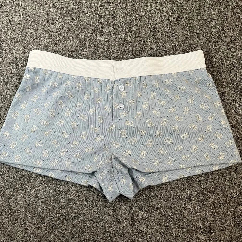 Purple Floral Print Home Shorts Summer Patchwork Elastic Waist Straight Short Pant Casual Cute Cotton Pants Woman Clothing