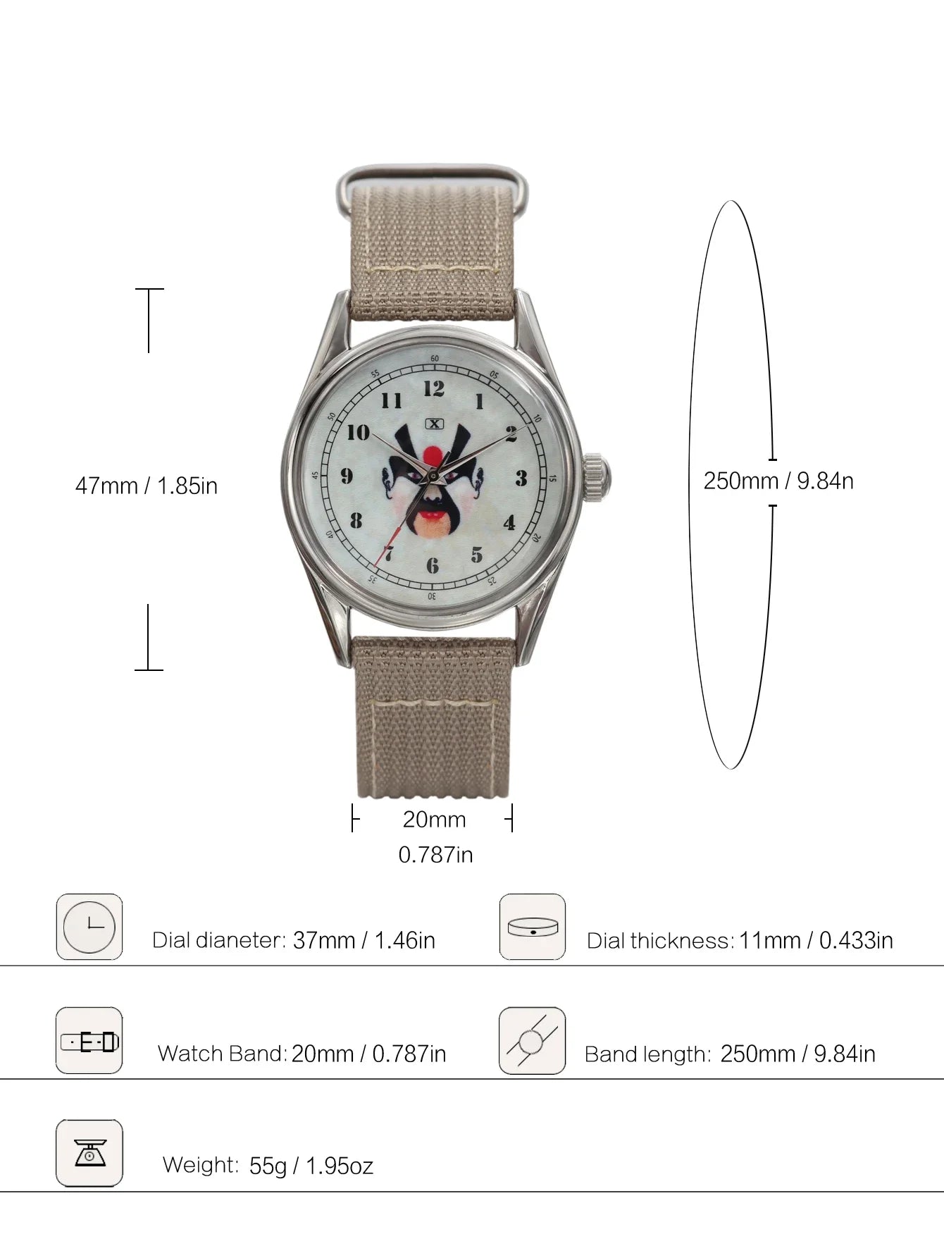 Chinese Traditional Sichuan Opera Watch 38MM Men's Mechanical Timepiece Enamel Dial Shanghai 7120 Manual Movement Gift for Men