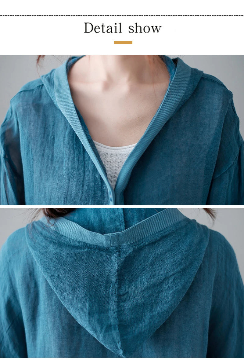 Women Summer Loose Hooded Sunscreen Casual Thin Jackets New Arrival Simple Style Solid Color Female Long Sleeve Hooded Coats