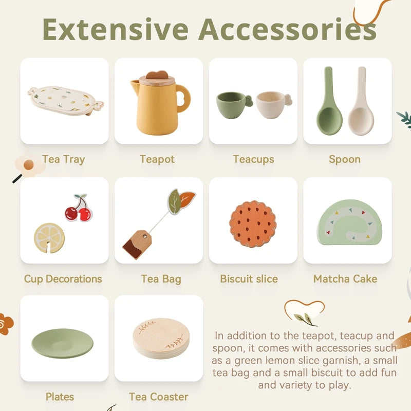 Kids Wooden Montessori Toys Afternoon Tea Set Pretend Play Kitchen Food Learning Role Play Game Baby Early Educational Toys Gift