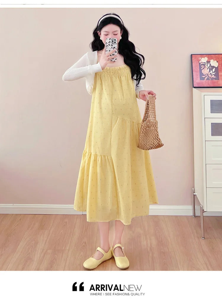 Pregnant Women's Dress 2025 Summer New Style Temperament Small Fresh Age Reducing Polka Dot Long Skirt