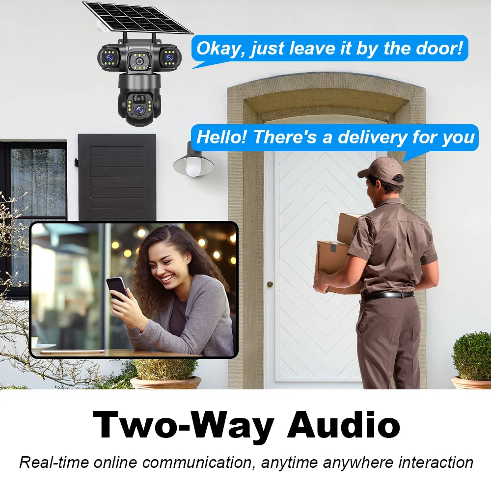 4G Solar Security Camera Outdoor Waterproof Wireless Three Lens Three screens Full Color Night Vision Motion Detection CCTV