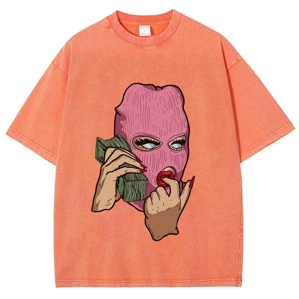 Cotton Women's T-Shirt Abstract Skull Call Women's Print Shoulder Round Neck Wash Summer Designer Trend New Short Sleeves