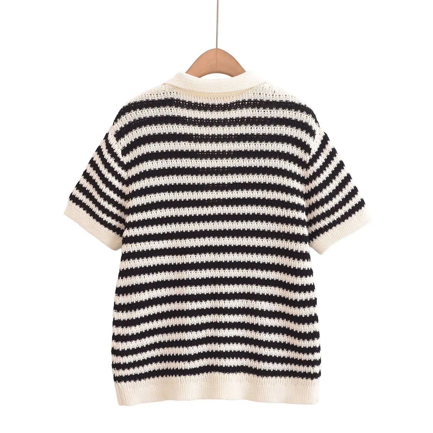 2025 Women’s Striped Knit Cotton T-Shirt Polo Collar Short Sleeve Casual Spring Summer Daily Street Weekend Wear