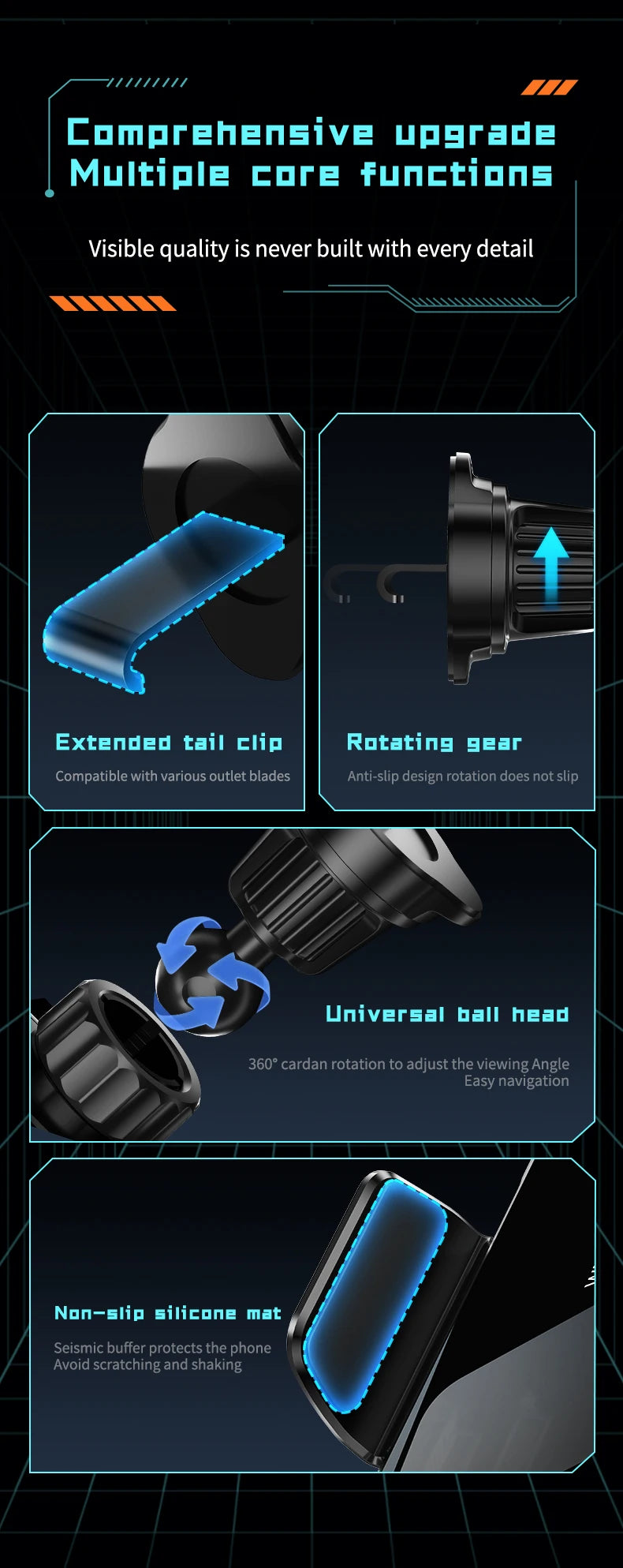 Wireless Car Phone Holder Stand 15W Fast Charge Touch Control Air Vent Phone Bracket Tempered Glass Panel for iPhone Android