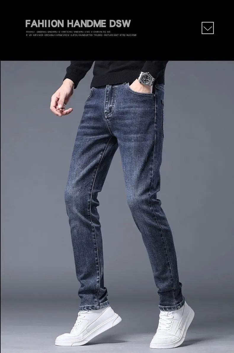 Fleece Thermal Autumn Winter Denim Jeans for Men Pants Warm Thicken Straight Stretch Clothing Fashion Street Causal Denim Pants