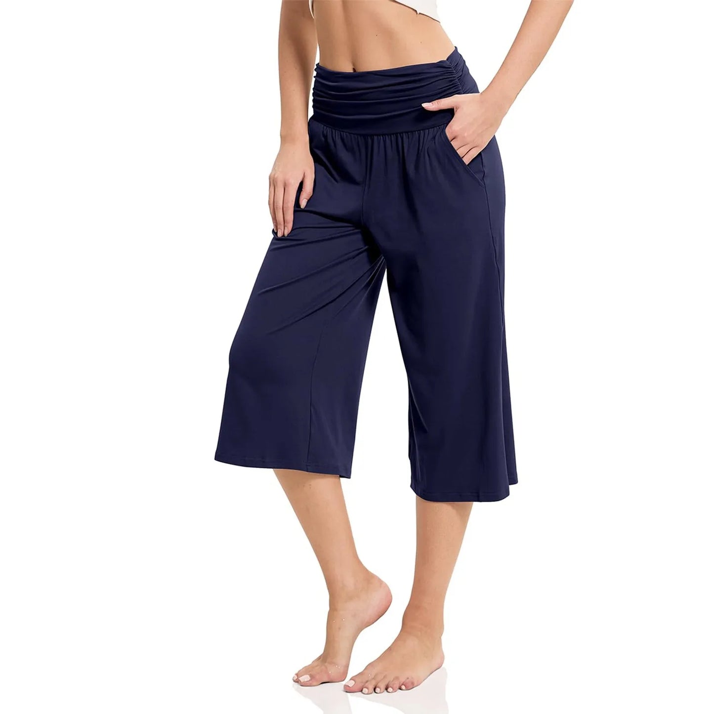 women pants summer loose cropped pants High Waist Solid Color Casual Trousers Pants With Pockets cozy breathable pantalon femme