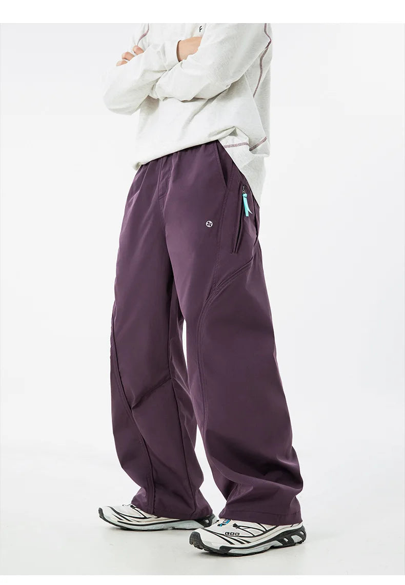 TFETTERS Autumn New Zipper Pocket Men Pants Drawstring Elastic Waist Pants Men Fashion Stitching Design Trouser for Men Clothes